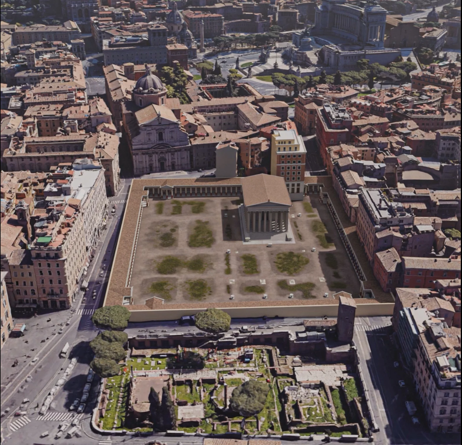 Reconstitution archéologique du Porticus Minucia, portique de distribution du grain associé à la Columna Minucia