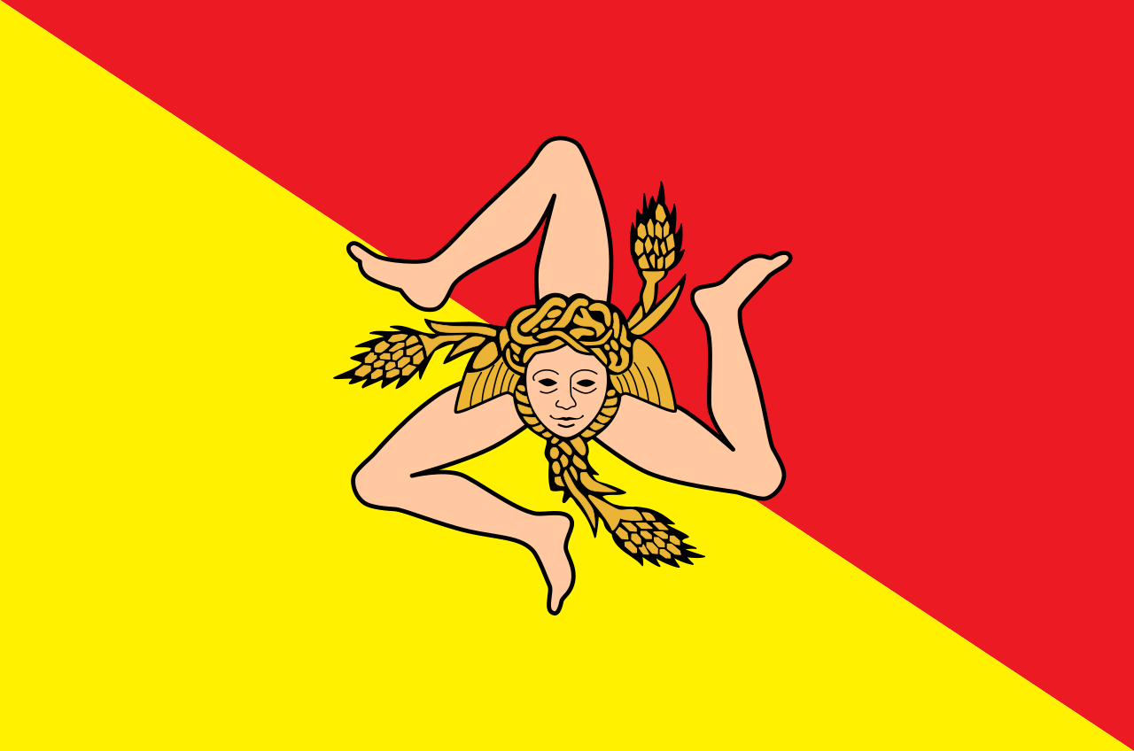 Drapeau de la Sicile — Trinacria avec tête de Méduse et trois jambes rayonnantes