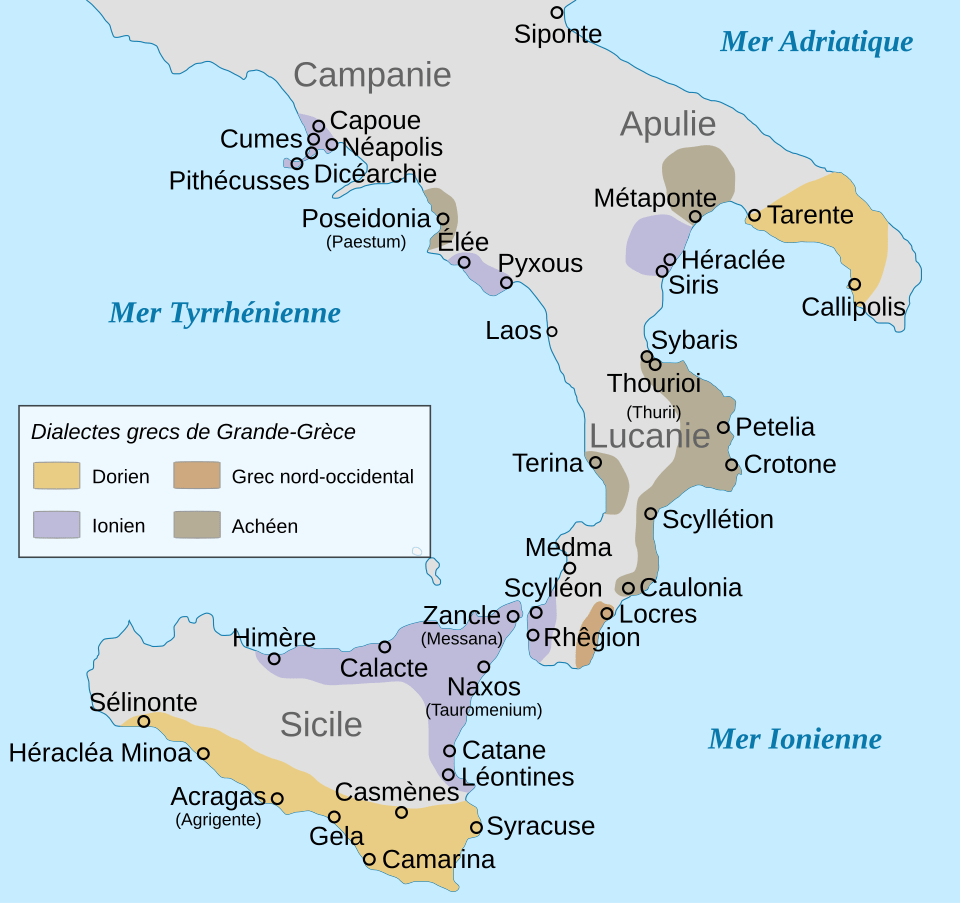 Carte de la Sicile antique avec les principales cités grecques et les trois promontoires