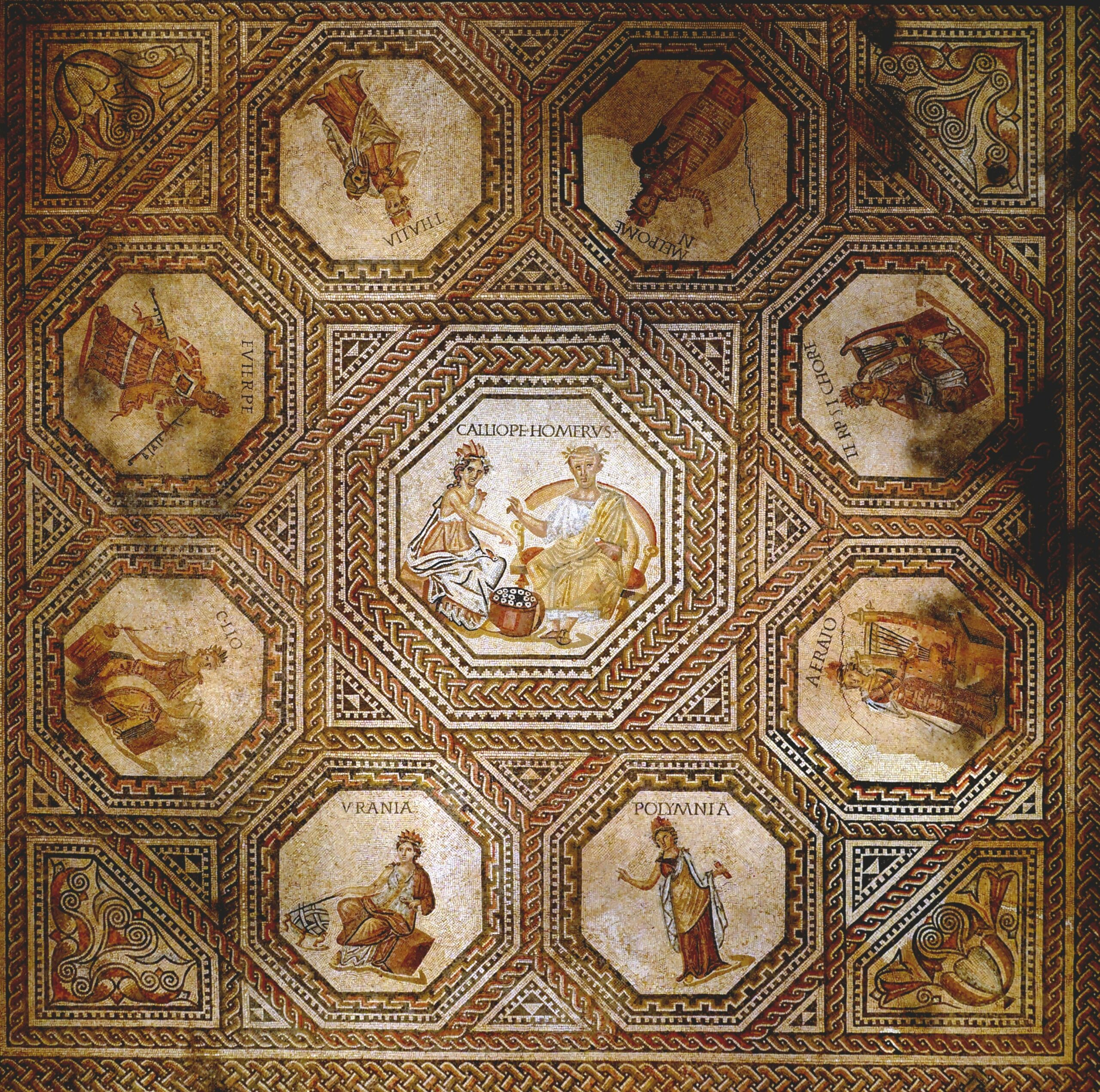 Mosaïque des neuf Muses, villa romaine de Vichten, Luxembourg